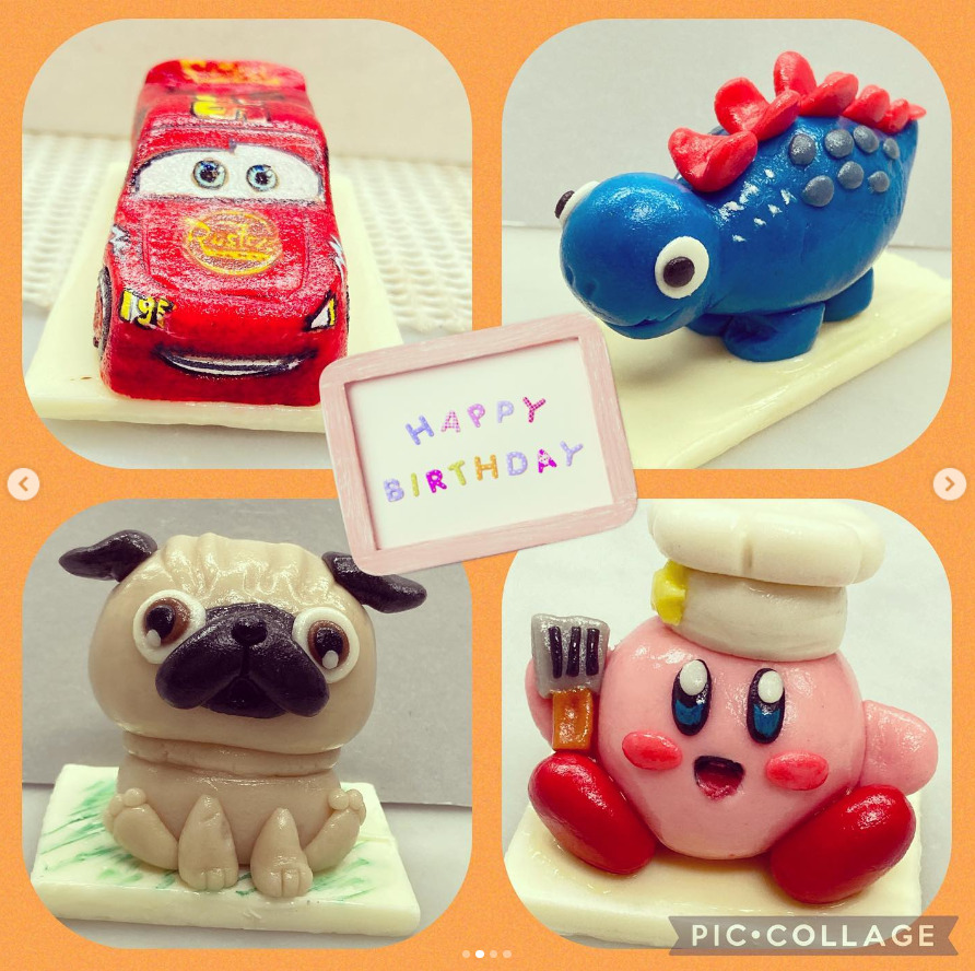 スイーツアート:カービィの誕生日ケーキをキャラクター人形やクッキープレートと一緒に♫