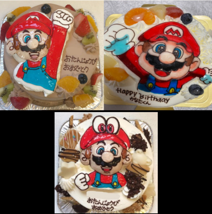 カトルセゾン菓子夢(かしむ) マリオの立体ケーキ・イラストケーキを両方オーダーできる！